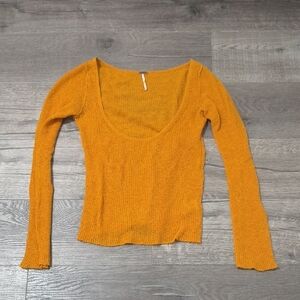 Free People Cozy Scoop Knit Top - Mustard